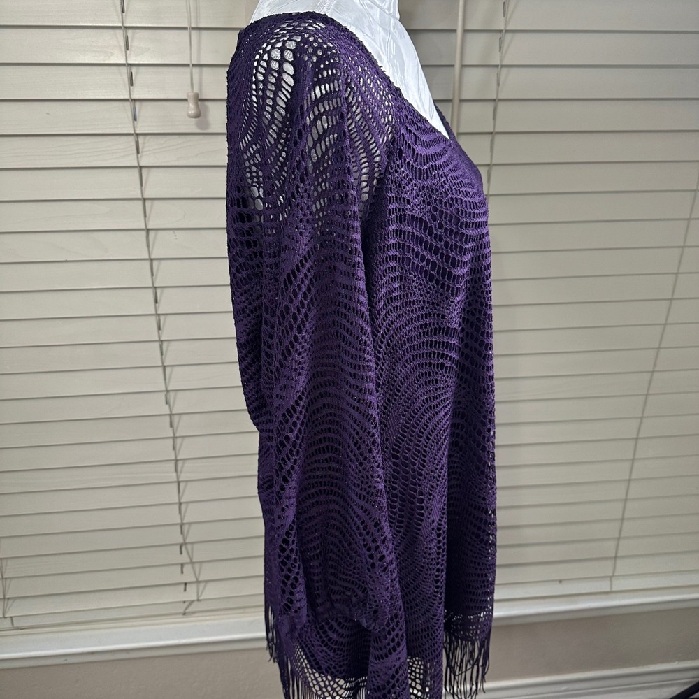 New Directions Tunic Top Women Plus 1X Purple Metallic Crochet Fringe Whimsigoth - Picture 2 of 9